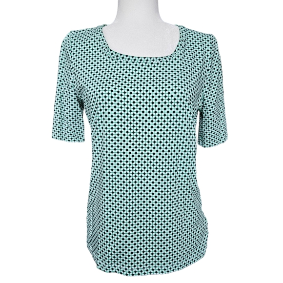 Jones New York Sport cotton green black white top geometric pattern short sleeve - Picture 1 of 11